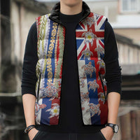 Hawaiian Polynesian Tribal Turtles Sleeveless Puffer Jacket with Lei and Flag Style