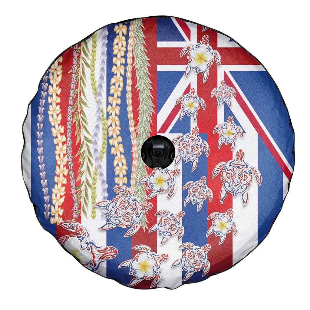 Hawaiian Polynesian Tribal Turtles Spare Tire Cover with Lei and Flag Style