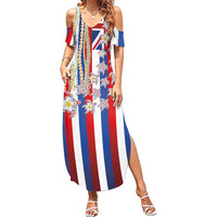 Hawaiian Polynesian Tribal Turtles Summer Maxi Dress with Lei and Flag Style