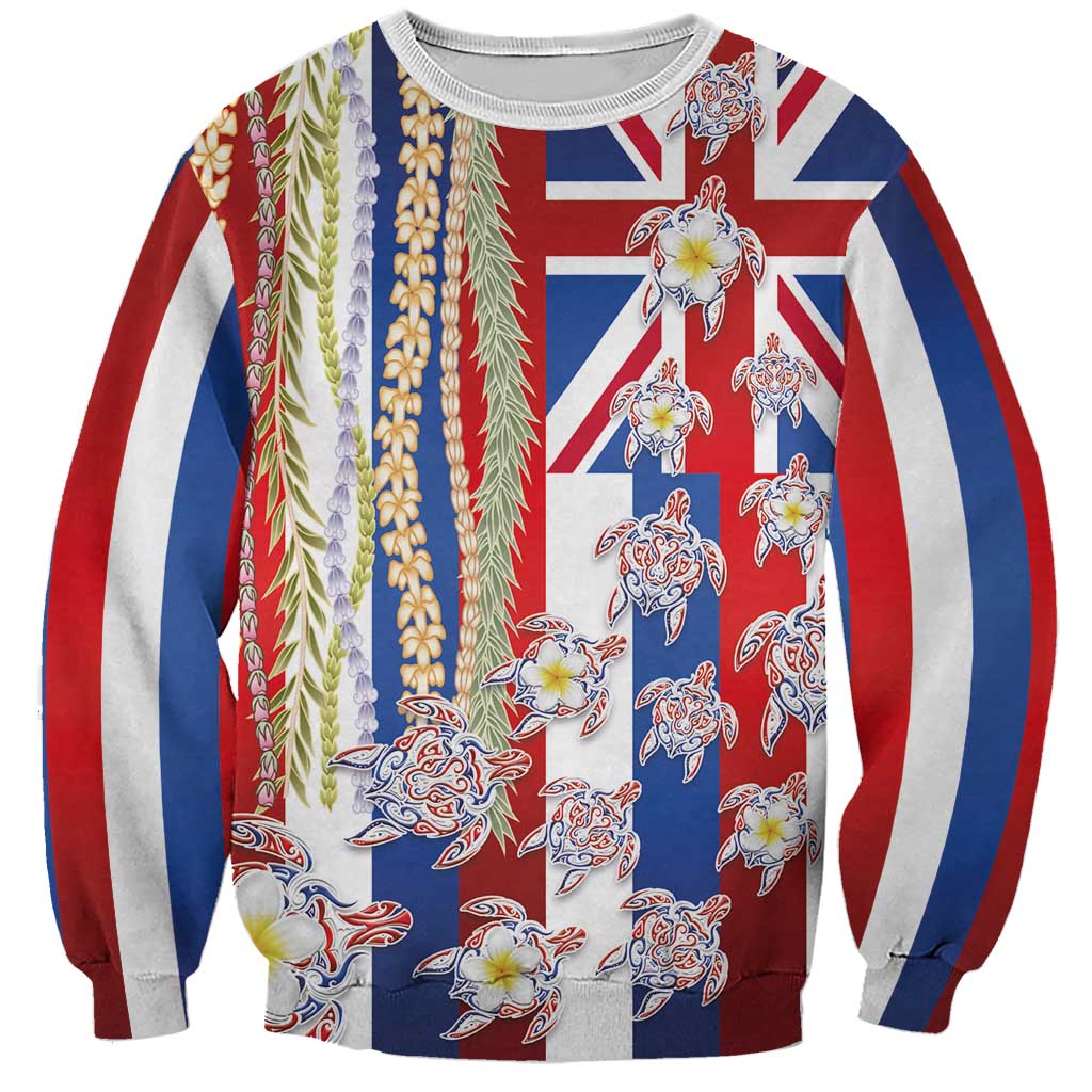 Hawaiian Polynesian Tribal Turtles Sweatshirt with Lei and Flag Style