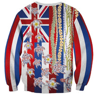 Hawaiian Polynesian Tribal Turtles Sweatshirt with Lei and Flag Style