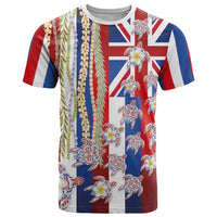 Hawaiian Polynesian Tribal Turtles T Shirt with Lei and Flag Style