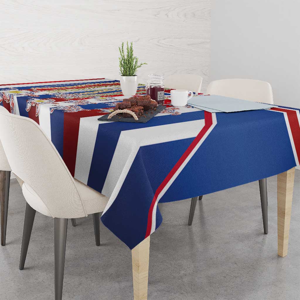 Hawaiian Polynesian Tribal Turtles Tablecloth with Lei and Flag Style