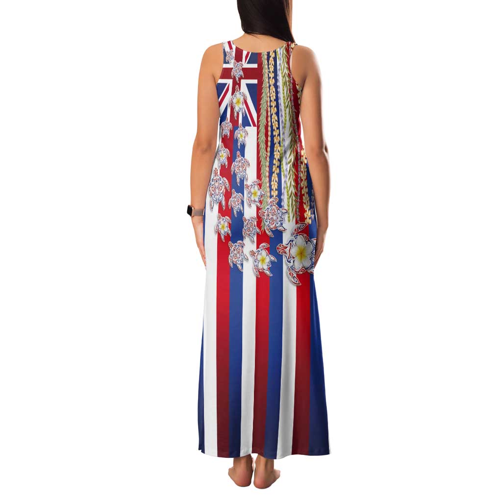 Hawaiian Polynesian Tribal Turtles Tank Maxi Dress with Lei and Flag Style