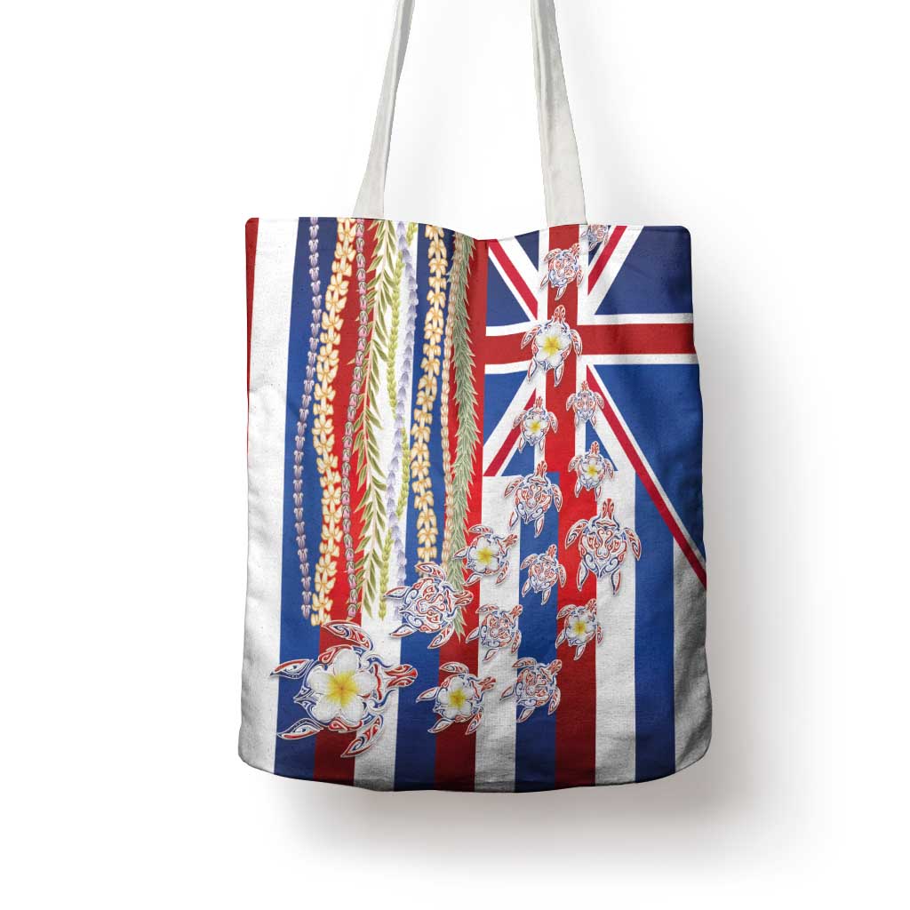 Hawaiian Polynesian Tribal Turtles Tote Bag with Lei and Flag Style