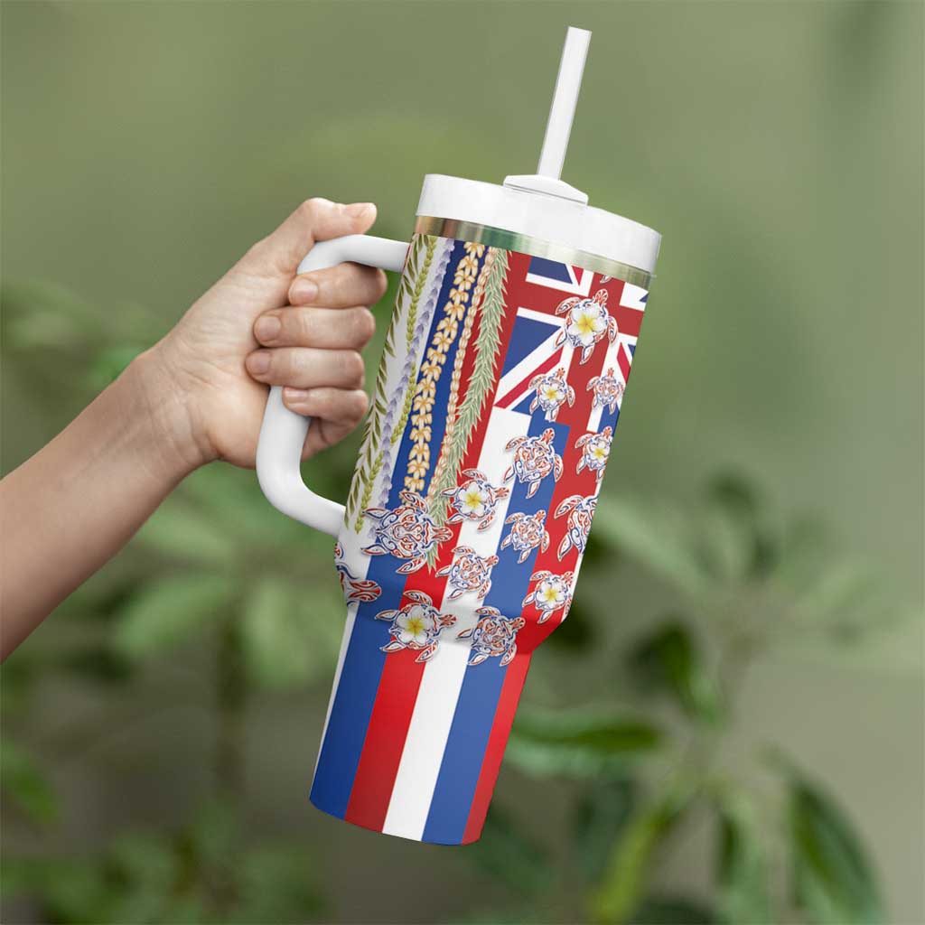 Hawaiian Polynesian Tribal Turtles Tumbler With Handle with Lei and Flag Style