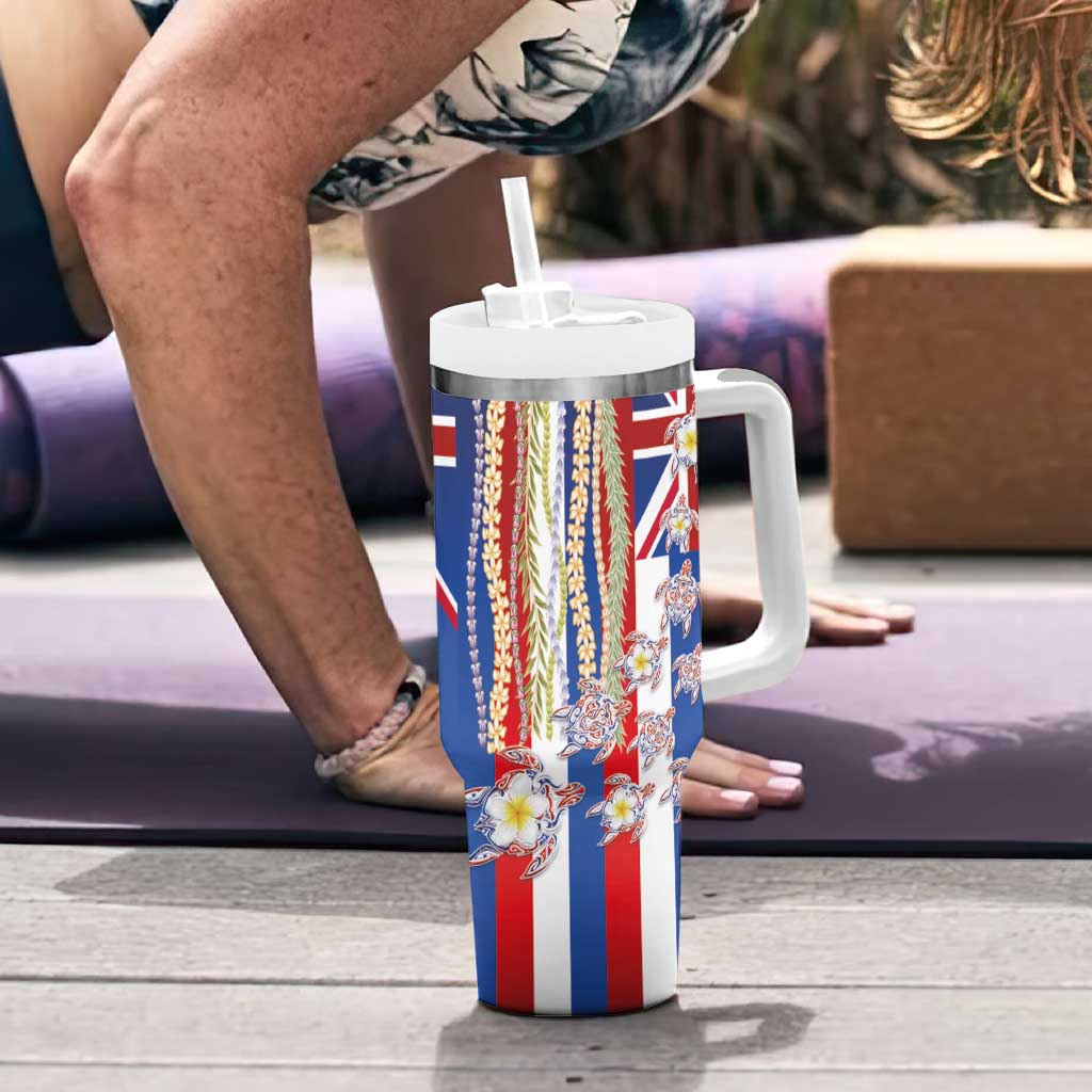 Hawaiian Polynesian Tribal Turtles Tumbler With Handle with Lei and Flag Style