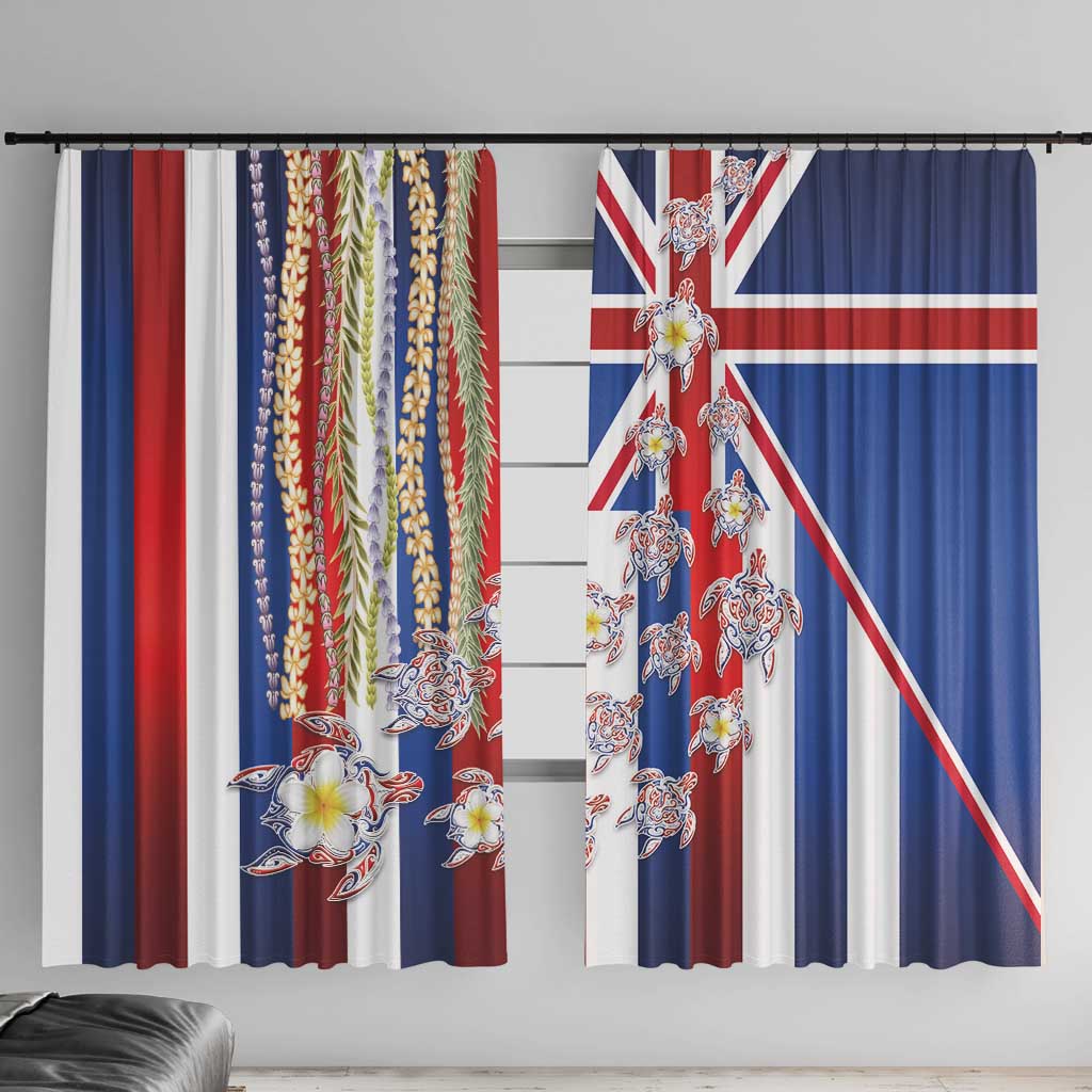 Hawaiian Polynesian Tribal Turtles Window Curtain with Lei and Flag Style