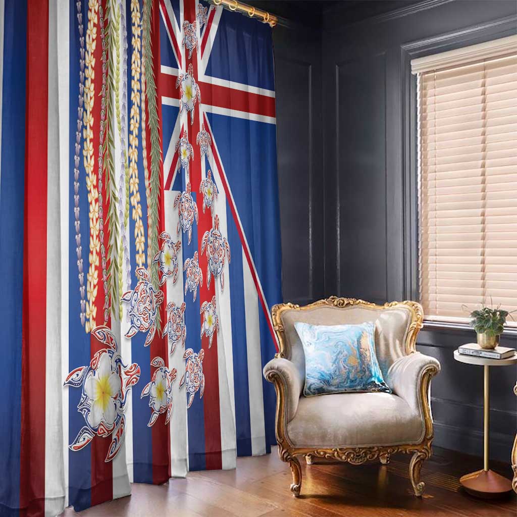 Hawaiian Polynesian Tribal Turtles Window Curtain with Lei and Flag Style