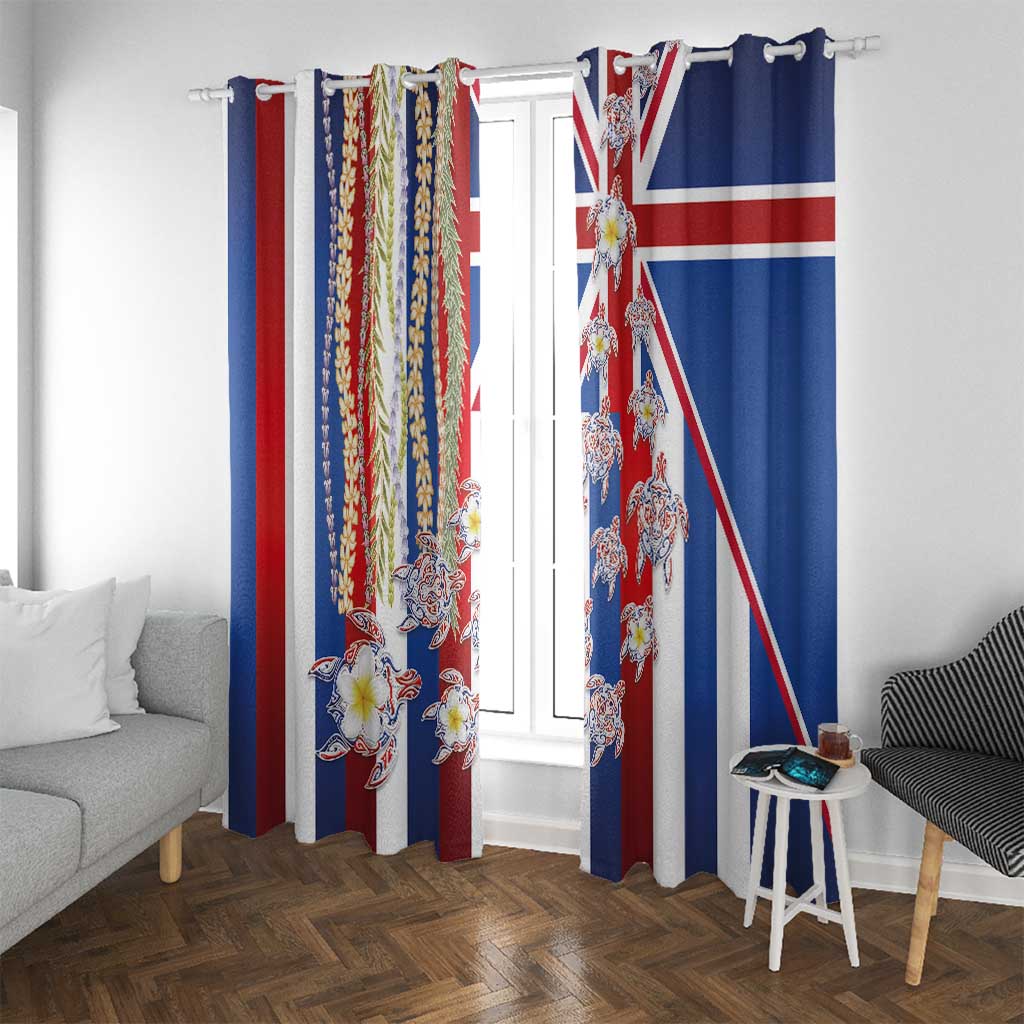 Hawaiian Polynesian Tribal Turtles Window Curtain with Lei and Flag Style