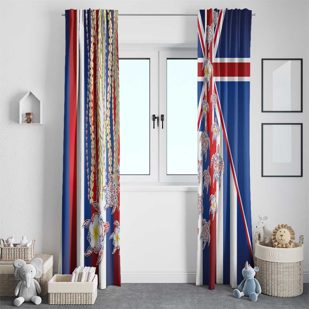 Hawaiian Polynesian Tribal Turtles Window Curtain with Lei and Flag Style
