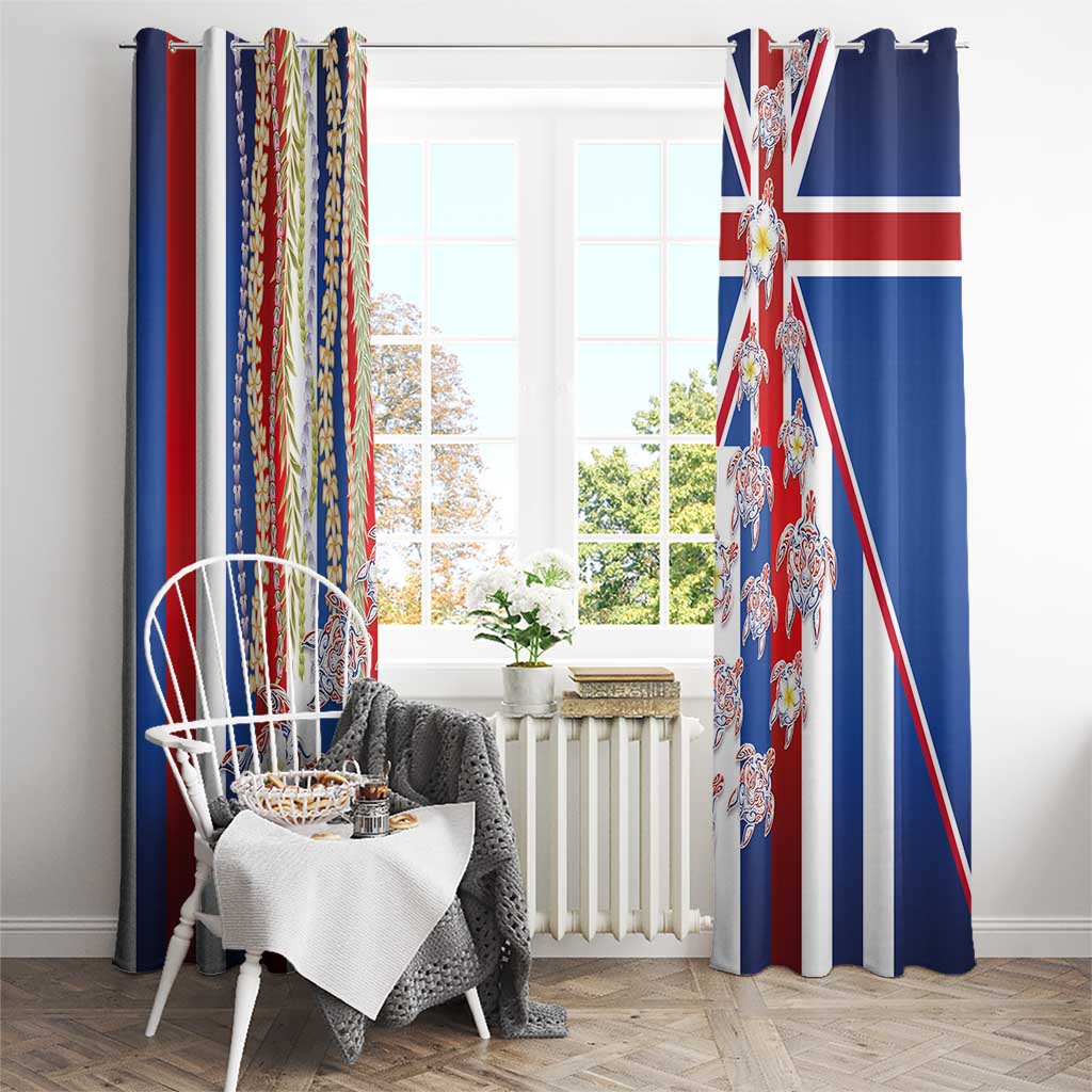 Hawaiian Polynesian Tribal Turtles Window Curtain with Lei and Flag Style