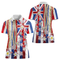 Hawaiian Polynesian Tribal Turtles Women Polo Shirt with Lei and Flag Style