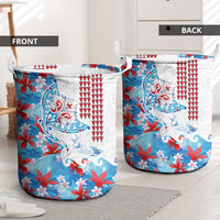 Hawaiian Tribal Manta Ray Laundry Basket Kakau Tattoo and Flowers Surfing Waves Pattern Ocean Color