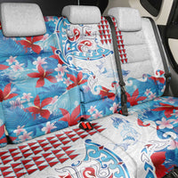 Hawaiian Tribal Manta Ray Back Car Seat Cover Kakau Tattoo and Flowers Surfing Waves Pattern Ocean Color