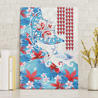 Hawaiian Tribal Manta Ray Canvas Wall Art Kakau Tattoo and Flowers Surfing Waves Pattern Ocean Color