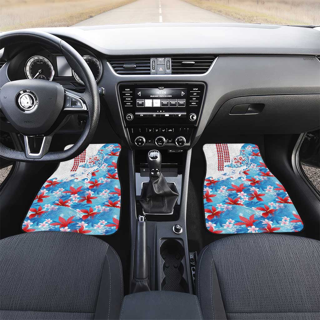 Hawaiian Tribal Manta Ray Car Mats Kakau Tattoo and Flowers Surfing Waves Pattern Ocean Color