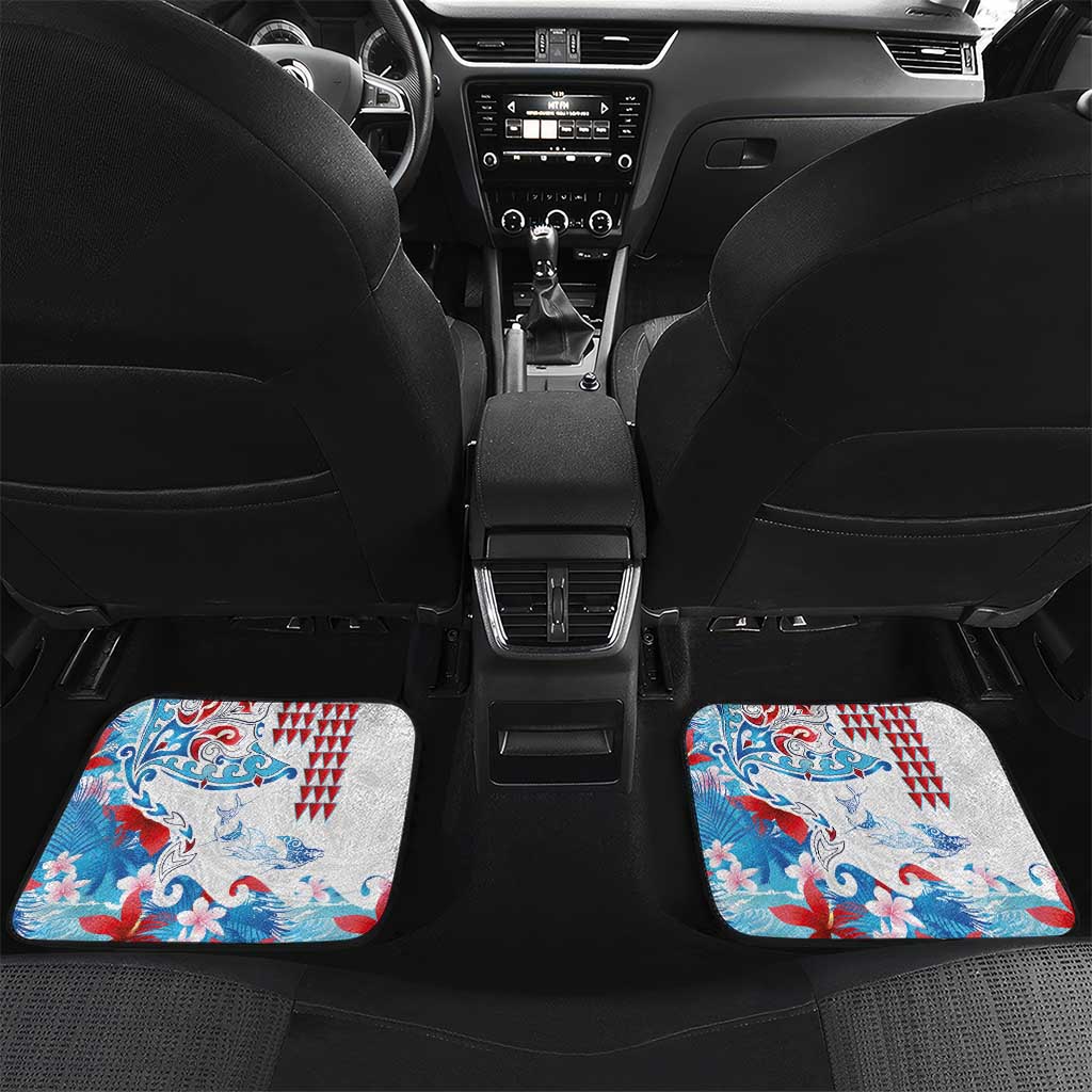 Hawaiian Tribal Manta Ray Car Mats Kakau Tattoo and Flowers Surfing Waves Pattern Ocean Color