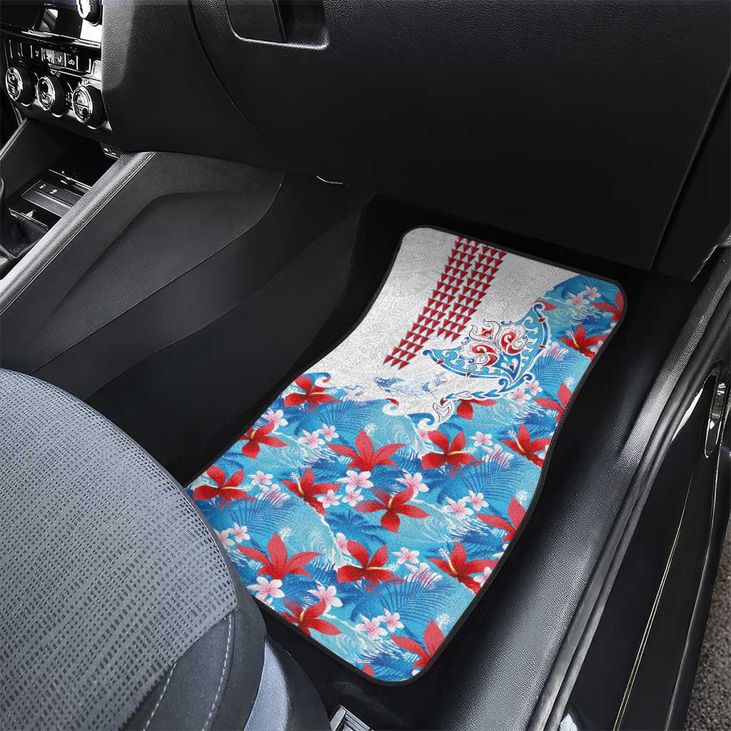 Hawaiian Tribal Manta Ray Car Mats Kakau Tattoo and Flowers Surfing Waves Pattern Ocean Color