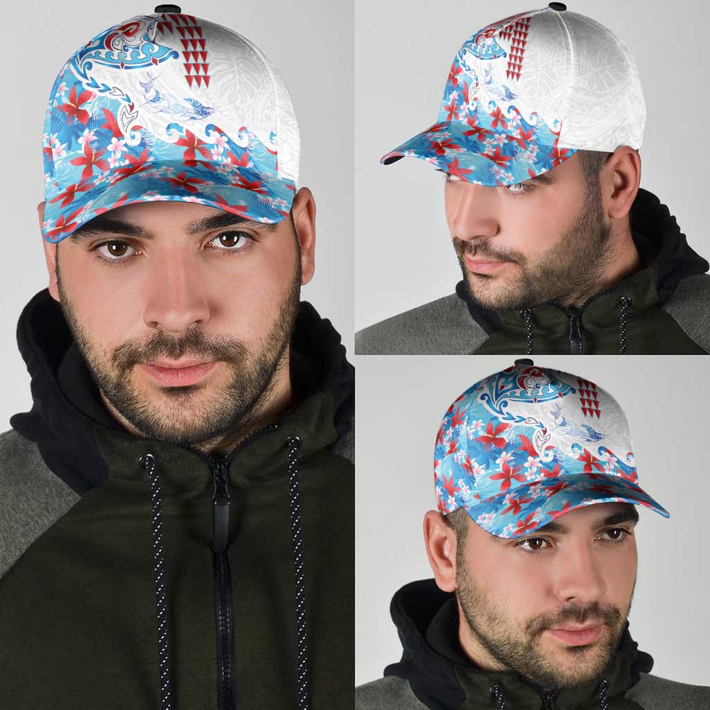 Hawaiian Tribal Manta Ray Classic Cap Kakau Tattoo and Flowers Surfing Waves Pattern Ocean Color