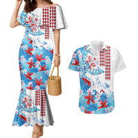 Hawaiian Tribal Manta Ray Couples Matching Mermaid Dress and Hawaiian Shirt Kakau Tattoo and Flowers Surfing Waves Pattern Ocean Color LT03 Multicolor - Polynesian Pride