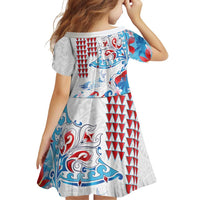 Hawaiian Tribal Manta Ray Family Matching Off The Shoulder Long Sleeve Dress and Hawaiian Shirt Kakau Tattoo and Flowers Surfing Waves Pattern Ocean Color LT03 - Polynesian Pride