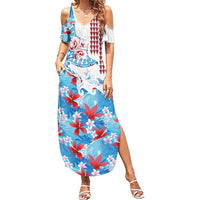 Hawaiian Tribal Manta Ray Family Matching Summer Maxi Dress and Hawaiian Shirt Kakau Tattoo and Flowers Surfing Waves Pattern Ocean Color LT03 Mom's Dress Multicolor - Polynesian Pride