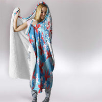 Hawaiian Tribal Manta Ray Hooded Blanket Kakau Tattoo and Flowers Surfing Waves Pattern Ocean Color