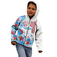Hawaiian Tribal Manta Ray Kid Hoodie Kakau Tattoo and Flowers Surfing Waves Pattern Ocean Color
