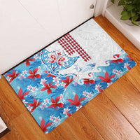 Hawaiian Tribal Manta Ray Rubber Doormat Kakau Tattoo and Flowers Surfing Waves Pattern Ocean Color LT03 - Polynesian Pride