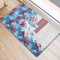 Hawaiian Tribal Manta Ray Rubber Doormat Kakau Tattoo and Flowers Surfing Waves Pattern Ocean Color LT03 - Polynesian Pride