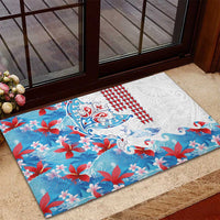 Hawaiian Tribal Manta Ray Rubber Doormat Kakau Tattoo and Flowers Surfing Waves Pattern Ocean Color LT03 - Polynesian Pride