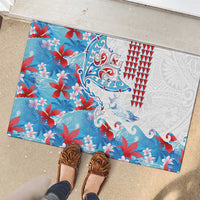 Hawaiian Tribal Manta Ray Rubber Doormat Kakau Tattoo and Flowers Surfing Waves Pattern Ocean Color LT03 - Polynesian Pride