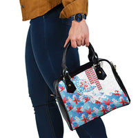 Hawaiian Tribal Manta Ray Shoulder Handbag Kakau Tattoo and Flowers Surfing Waves Pattern Ocean Color