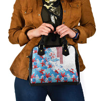 Hawaiian Tribal Manta Ray Shoulder Handbag Kakau Tattoo and Flowers Surfing Waves Pattern Ocean Color