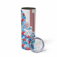 Hawaiian Tribal Manta Ray Skinny Tumbler Kakau Tattoo and Flowers Surfing Waves Pattern Ocean Color LT03 - Polynesian Pride