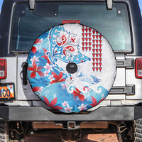 Hawaiian Tribal Manta Ray Spare Tire Cover Kakau Tattoo and Flowers Surfing Waves Pattern Ocean Color
