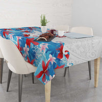 Hawaiian Tribal Manta Ray Tablecloth Kakau Tattoo and Flowers Surfing Waves Pattern Ocean Color