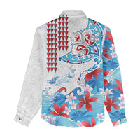 Hawaiian Tribal Manta Ray Women Casual Shirt Kakau Tattoo and Flowers Surfing Waves Pattern Ocean Color LT03 - Polynesian Pride