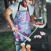 Hawaiian Tribal Manta Ray Apron Kakau Tattoo and Flowers Surfing Waves Pattern Soft Color