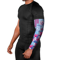 Hawaiian Tribal Manta Ray Arm Sleeves Kakau Tattoo and Flowers Surfing Waves Pattern Soft Color