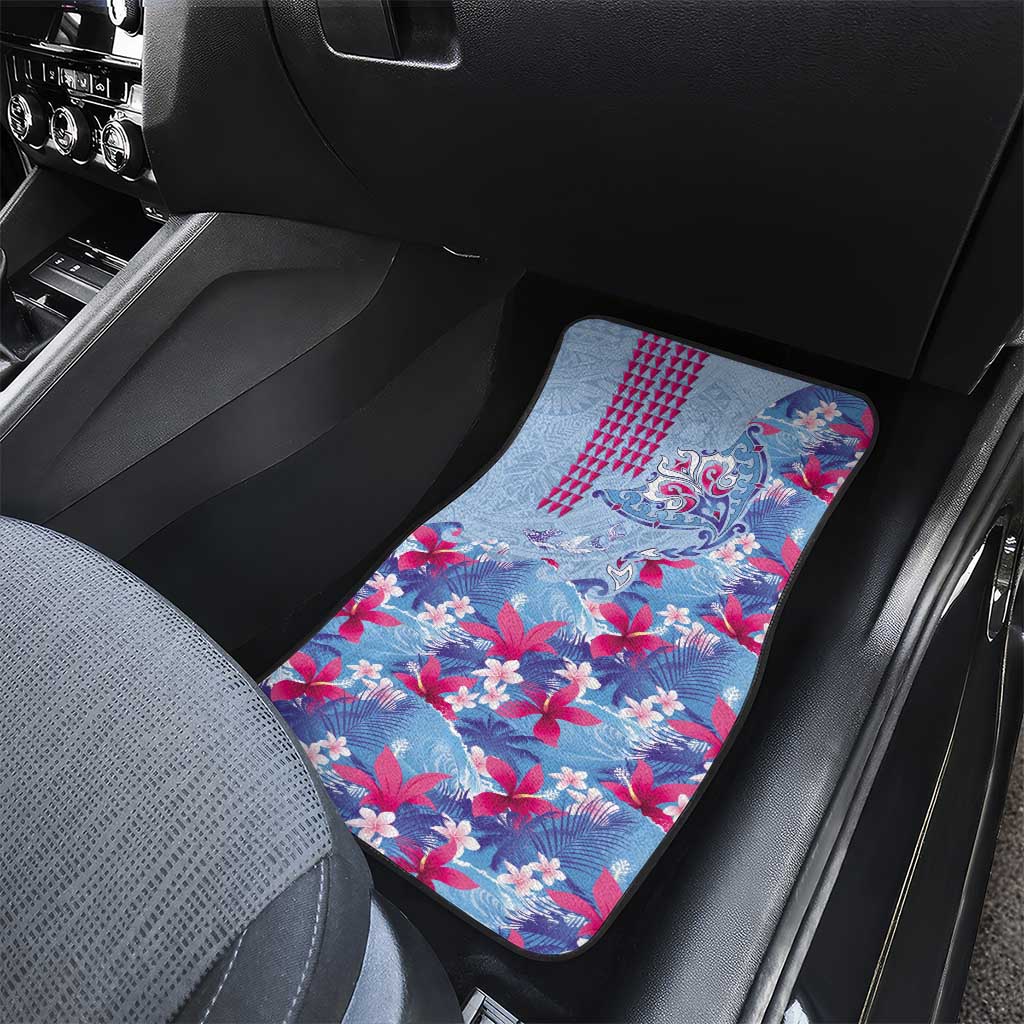 Hawaiian Tribal Manta Ray Car Mats Kakau Tattoo and Flowers Surfing Waves Pattern Soft Color