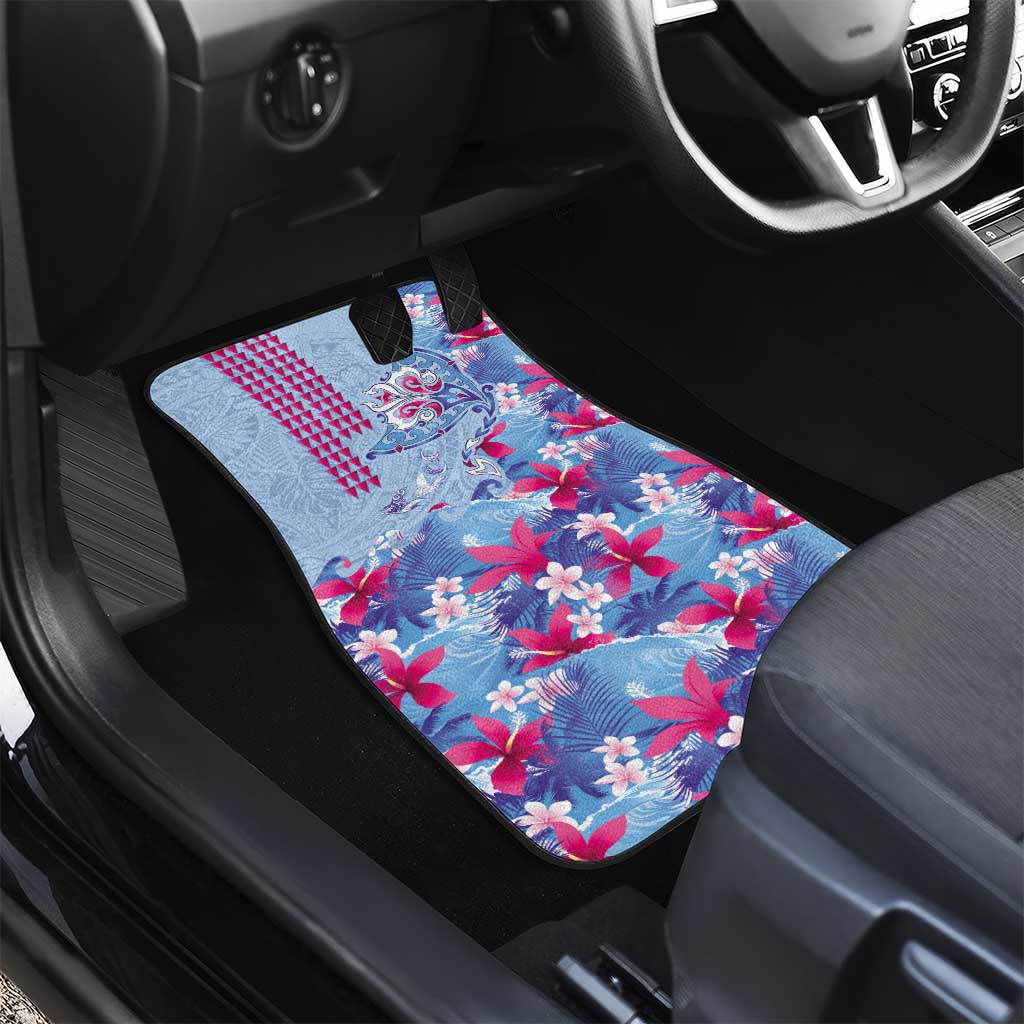 Hawaiian Tribal Manta Ray Car Mats Kakau Tattoo and Flowers Surfing Waves Pattern Soft Color