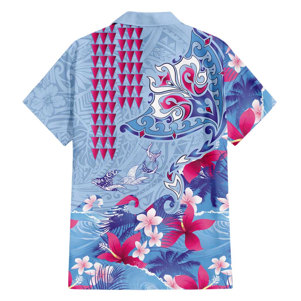 Hawaiian Tribal Manta Ray Family Matching Long Sleeve Bodycon Dress and Hawaiian Shirt Kakau Tattoo and Flowers Surfing Waves Pattern Soft Color LT03 - Polynesian Pride