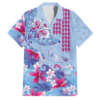 Hawaiian Tribal Manta Ray Family Matching Off Shoulder Short Dress and Hawaiian Shirt Kakau Tattoo and Flowers Surfing Waves Pattern Soft Color LT03 Dad's Shirt - Short Sleeve Multicolor - Polynesian Pride