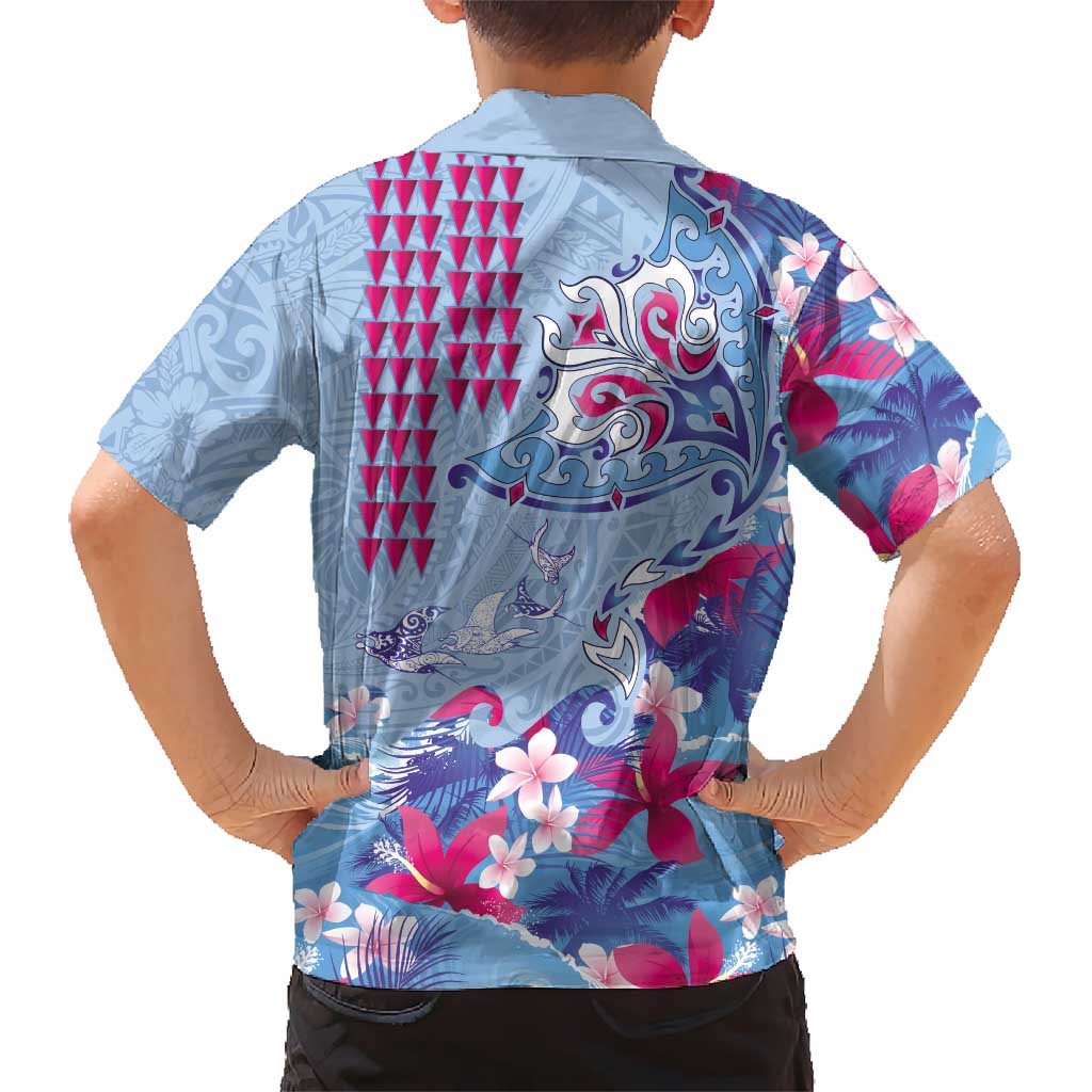 Hawaiian Tribal Manta Ray Family Matching Summer Maxi Dress and Hawaiian Shirt Kakau Tattoo and Flowers Surfing Waves Pattern Soft Color LT03 - Polynesian Pride