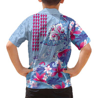 Hawaiian Tribal Manta Ray Family Matching Summer Maxi Dress and Hawaiian Shirt Kakau Tattoo and Flowers Surfing Waves Pattern Soft Color LT03 - Polynesian Pride