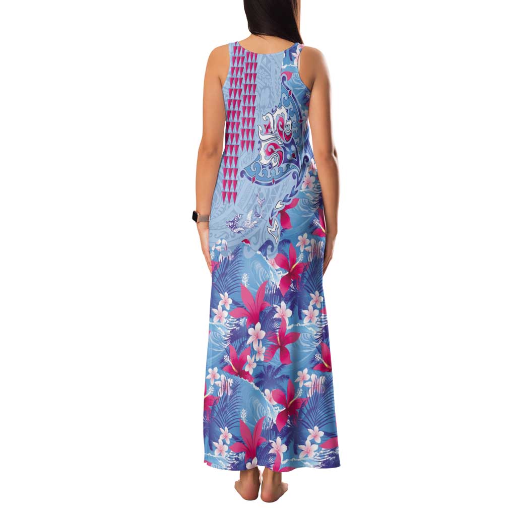 Hawaiian Tribal Manta Ray Family Matching Tank Maxi Dress and Hawaiian Shirt Kakau Tattoo and Flowers Surfing Waves Pattern Soft Color LT03 - Polynesian Pride