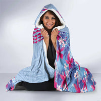 Hawaiian Tribal Manta Ray Hooded Blanket Kakau Tattoo and Flowers Surfing Waves Pattern Soft Color