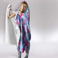 Hawaiian Tribal Manta Ray Hooded Blanket Kakau Tattoo and Flowers Surfing Waves Pattern Soft Color